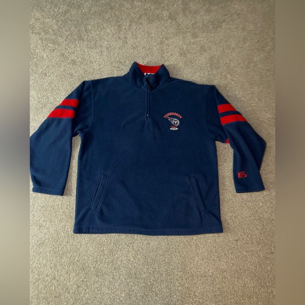 Vintage Tennessee Titans Jacket Adult XL Blue Long Sleeve Fleece 1/4 Zip Pockets